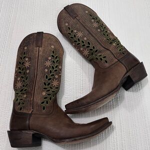 Ariat Brown and Green Embroidered Heeled Cowboy Boots